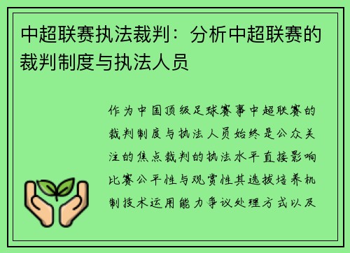 中超联赛执法裁判：分析中超联赛的裁判制度与执法人员